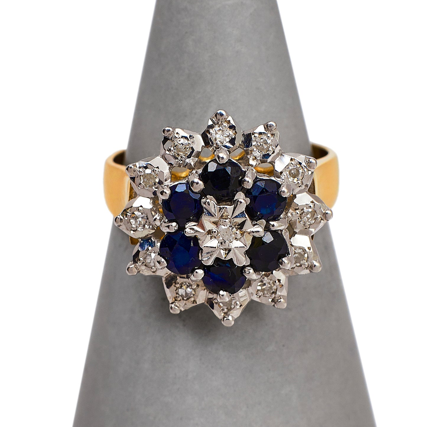 Pre-Owned 9ct Gold Sapphire & Diamond Cluster Ring Size J.5