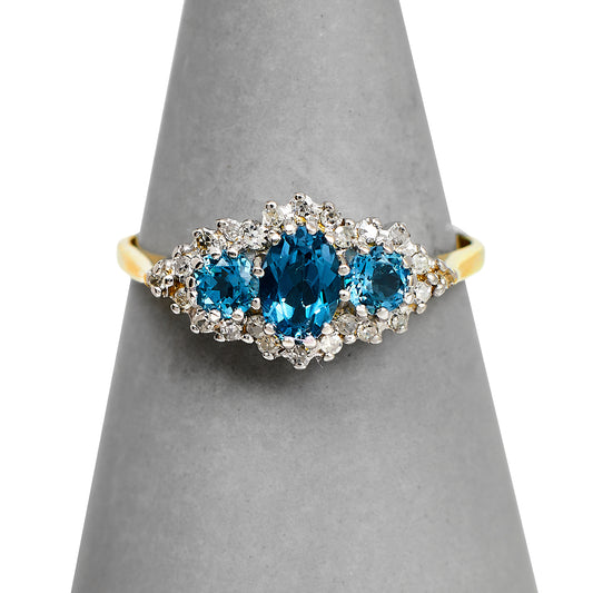 Pre-Owned 9ct Gold Topaz & Diamond Cluster Ring Size R