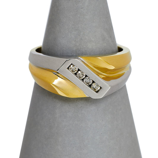 Pre-Owned 9ct Gold 2 Tone Mens Diamond Set Ring Size V