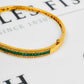 Pre-Owned 14ct Gold 3 Row Diamond & Emerald Hinged Bangle
