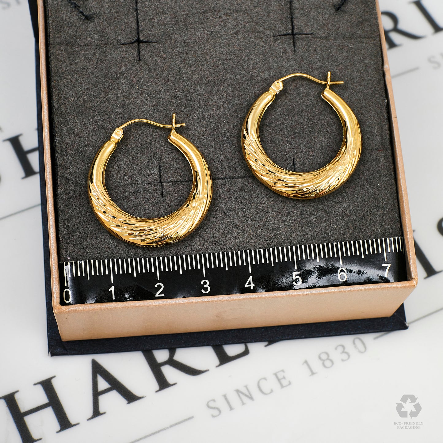 Pre-Owned 14ct Gold Bark Texture Creole Hoop Earrings