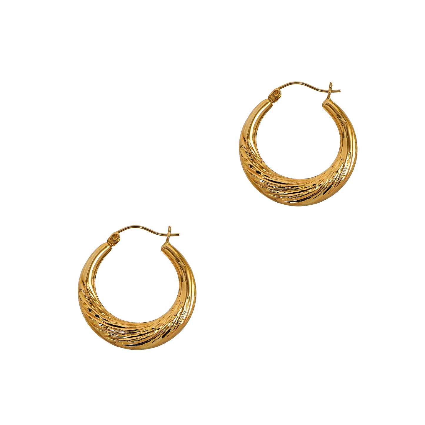 Pre-Owned 14ct Gold Bark Texture Creole Hoop Earrings