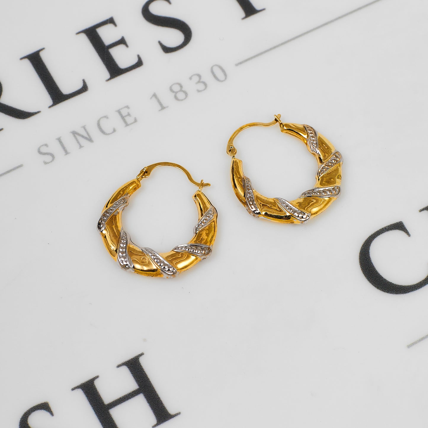 Pre-Owned 9ct Gold 2 Tone Twist Creole Hoop Earrings