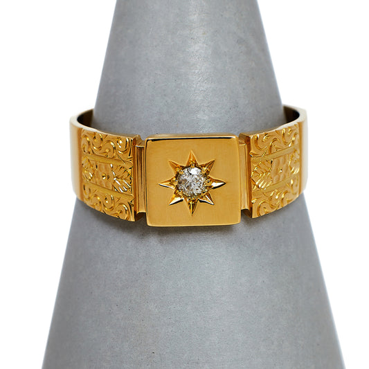 Pre-Owned 9ct Gold 2 Tone Mens Diamond Set Ring Size V