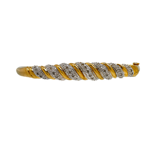 Pre-Owned 9ct Gold & Diamond Twist Hinged Bangle