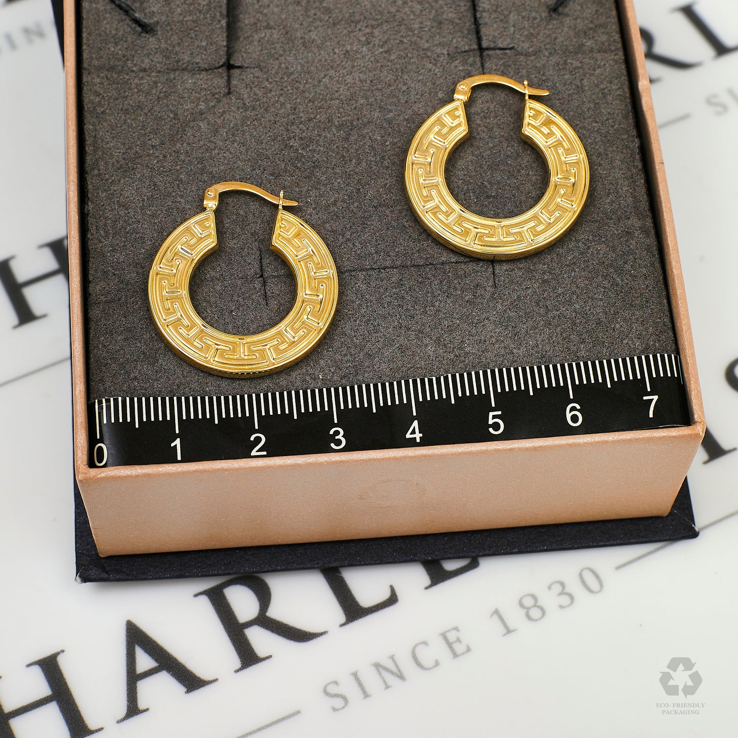 Pre-Owned 14ct Gold Greek Key Creole Hoop Earrings