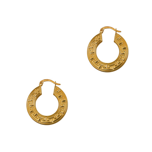 Pre-Owned 14ct Gold Greek Key Creole Hoop Earrings