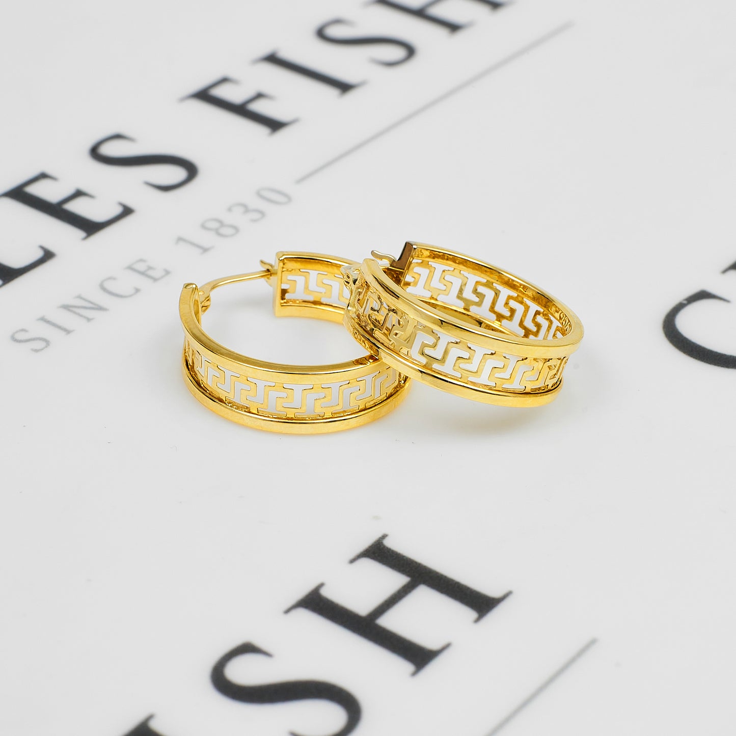 Pre-Owned 14ct Gold Greek Key Creole Hoop Earrings