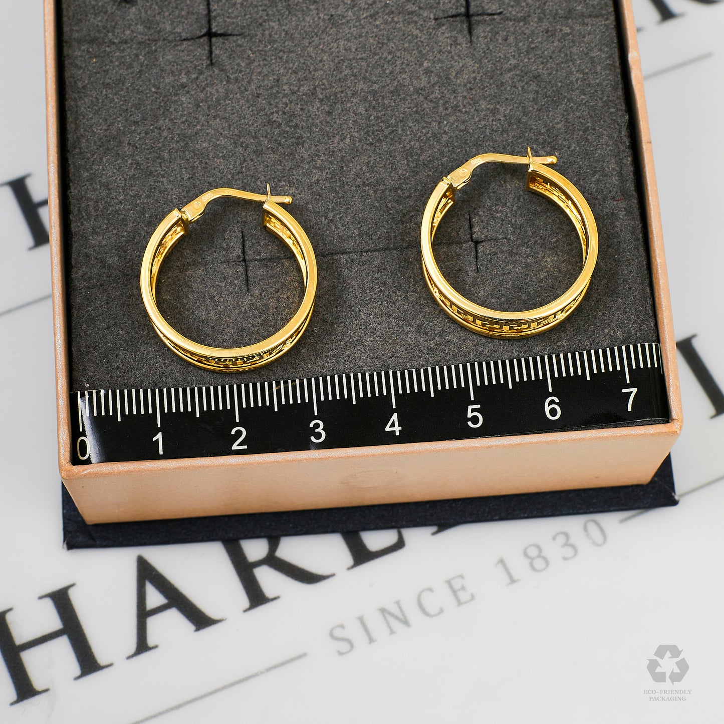 Pre-Owned 14ct Gold Greek Key Creole Hoop Earrings