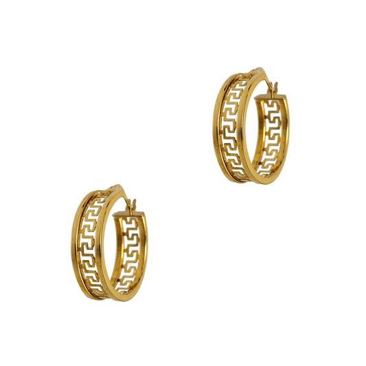 Pre-Owned 14ct Gold Greek Key Creole Hoop Earrings