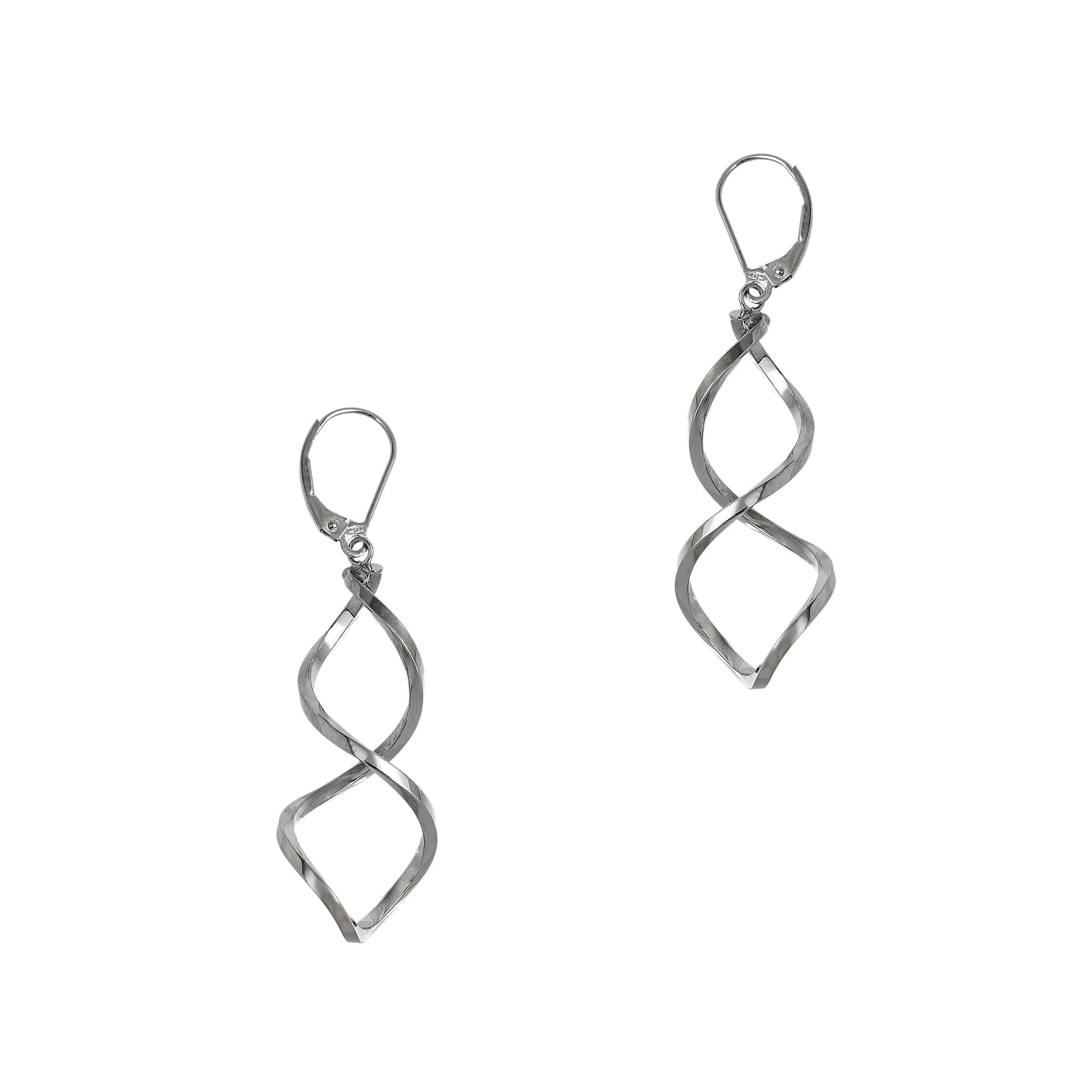 Pre-Owned 9ct White Gold Twist Drop Earrings