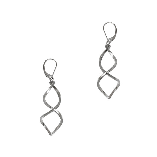 Pre-Owned 9ct White Gold Twist Drop Earrings