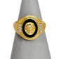 Pre-Owned 14ct Gold Oval Onyx & CZ Lion Head Ring Size L