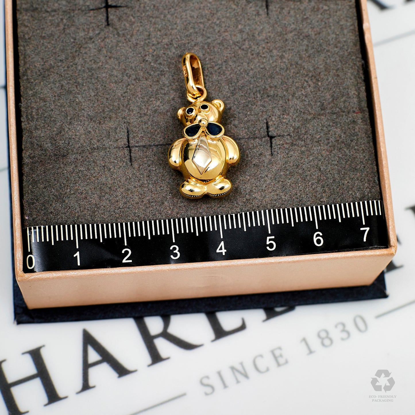 Pre-Owned 9ct Gold & Sapphire Teddy Bear & Bow Pendant
