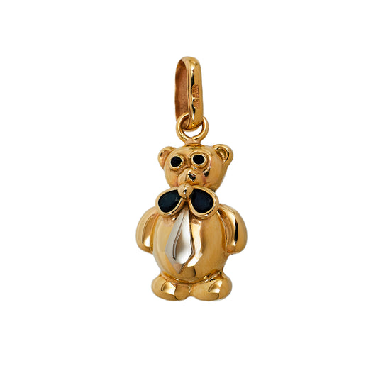 Pre-Owned 9ct Gold & Sapphire Teddy Bear & Bow Pendant
