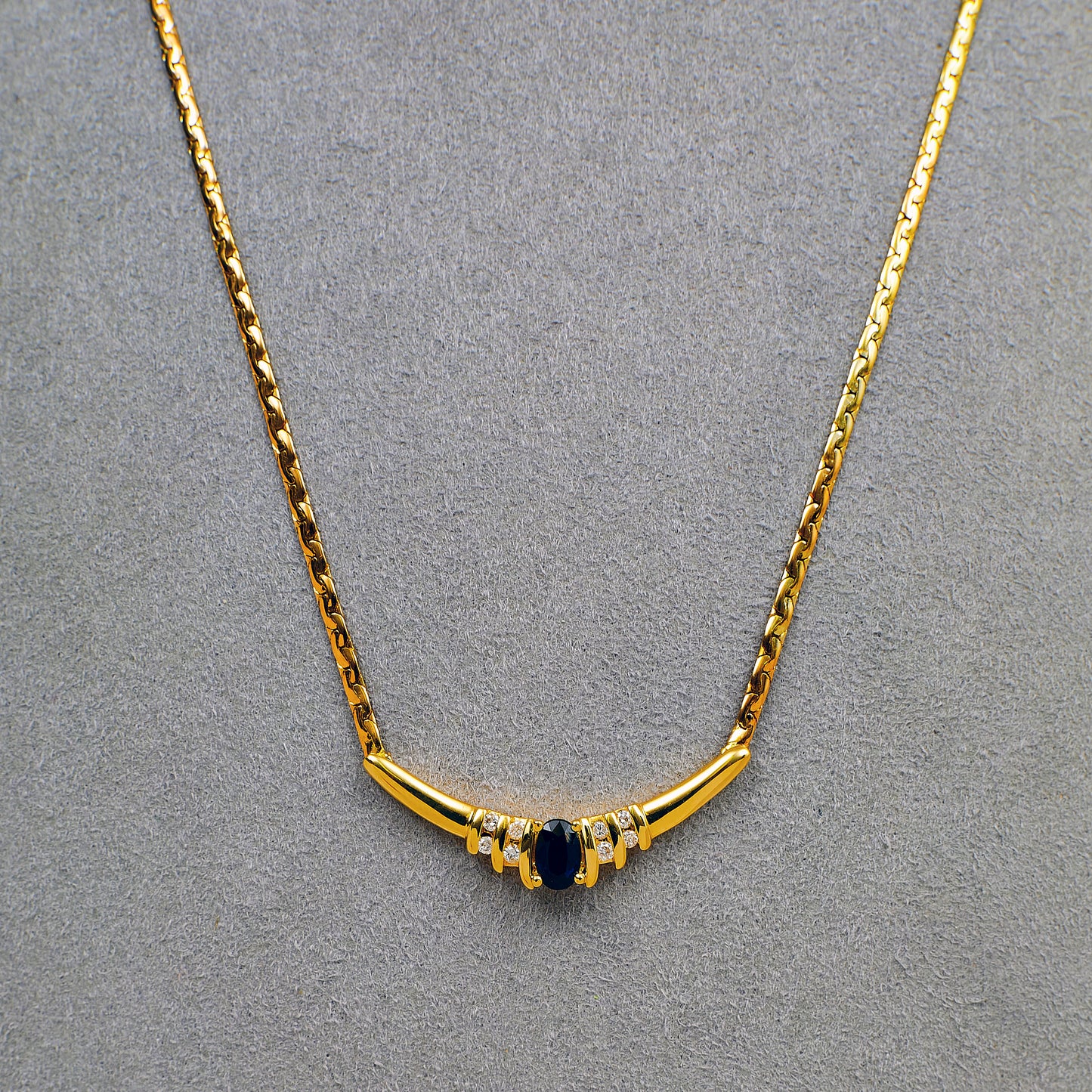 Pre-Owned 9ct Gold Sapphire & Diamond Dress Necklace 16 Inch