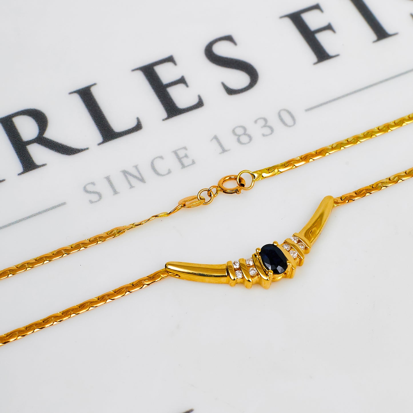 Pre-Owned 9ct Gold Sapphire & Diamond Dress Necklace 16 Inch