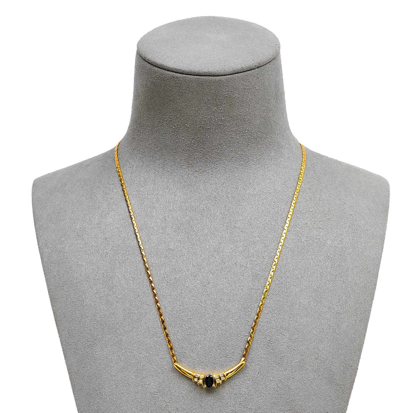 Pre-Owned 9ct Gold Sapphire & Diamond Dress Necklace 16 Inch