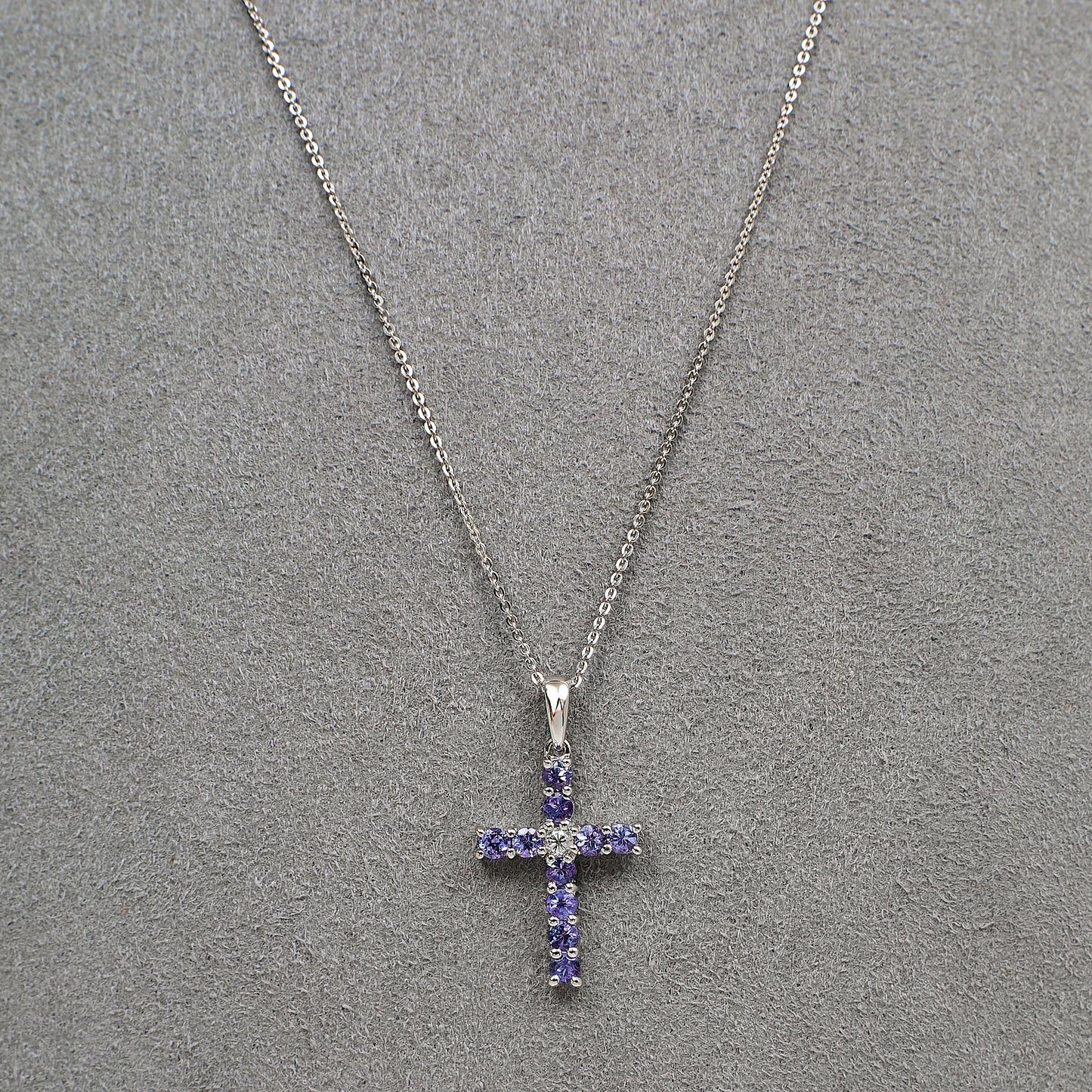 Pre-Owned 18ct White Gold & Tanzanite Cross Pendant & Chain