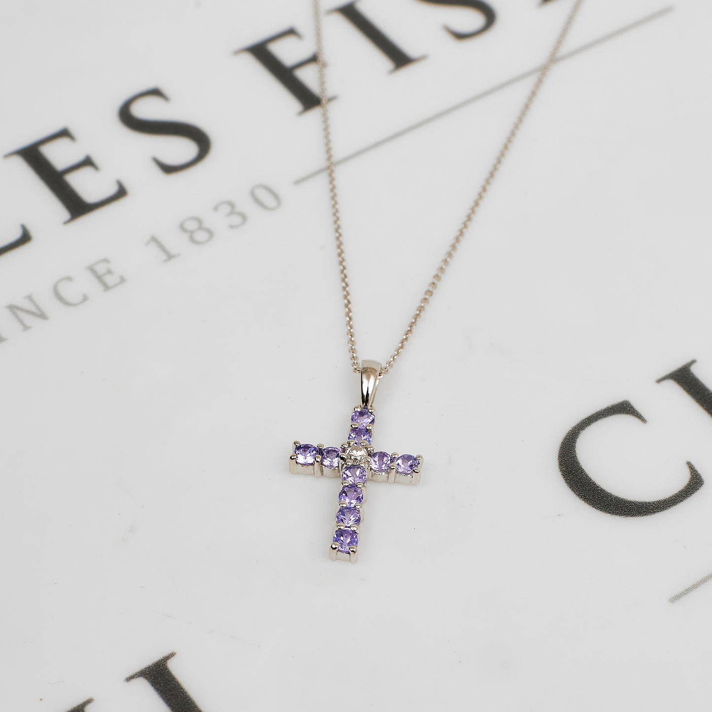 Pre-Owned 18ct White Gold & Tanzanite Cross Pendant & Chain