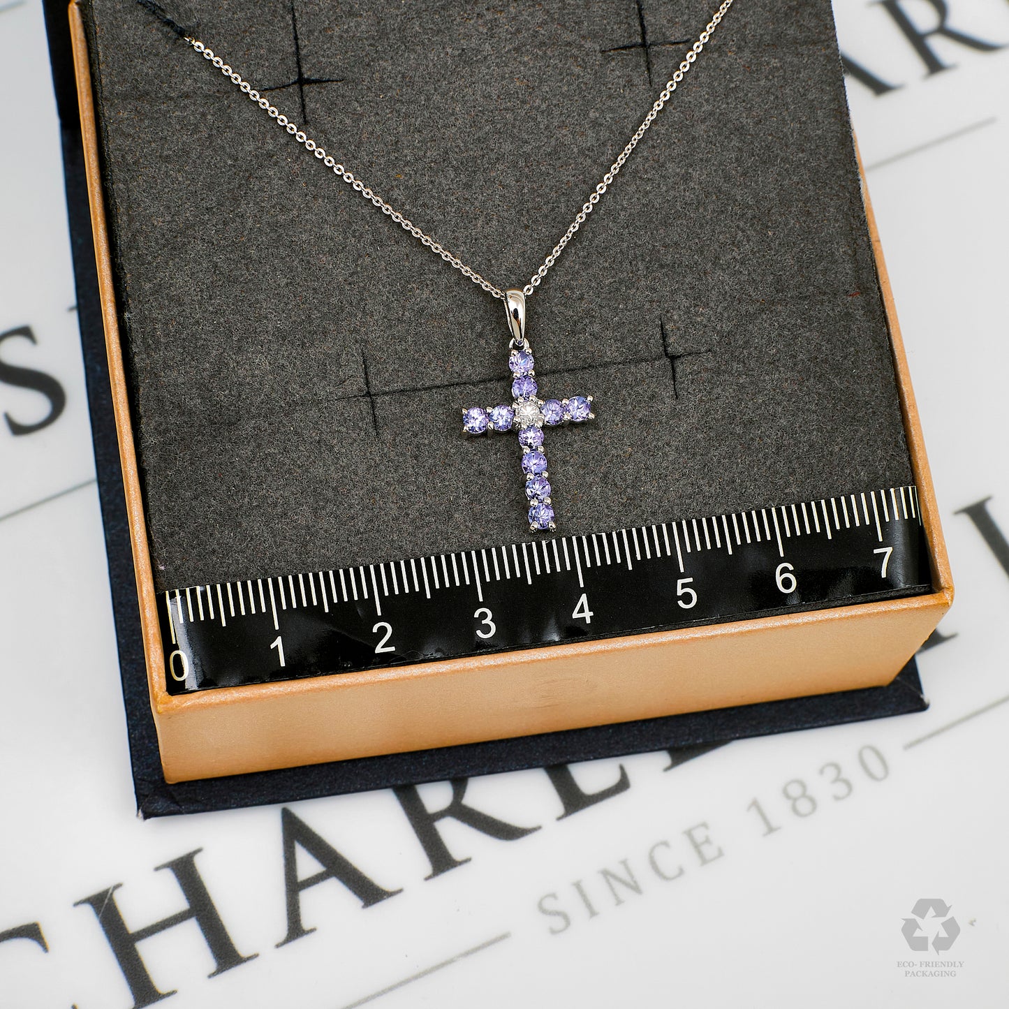 Pre-Owned 18ct White Gold & Tanzanite Cross Pendant & Chain