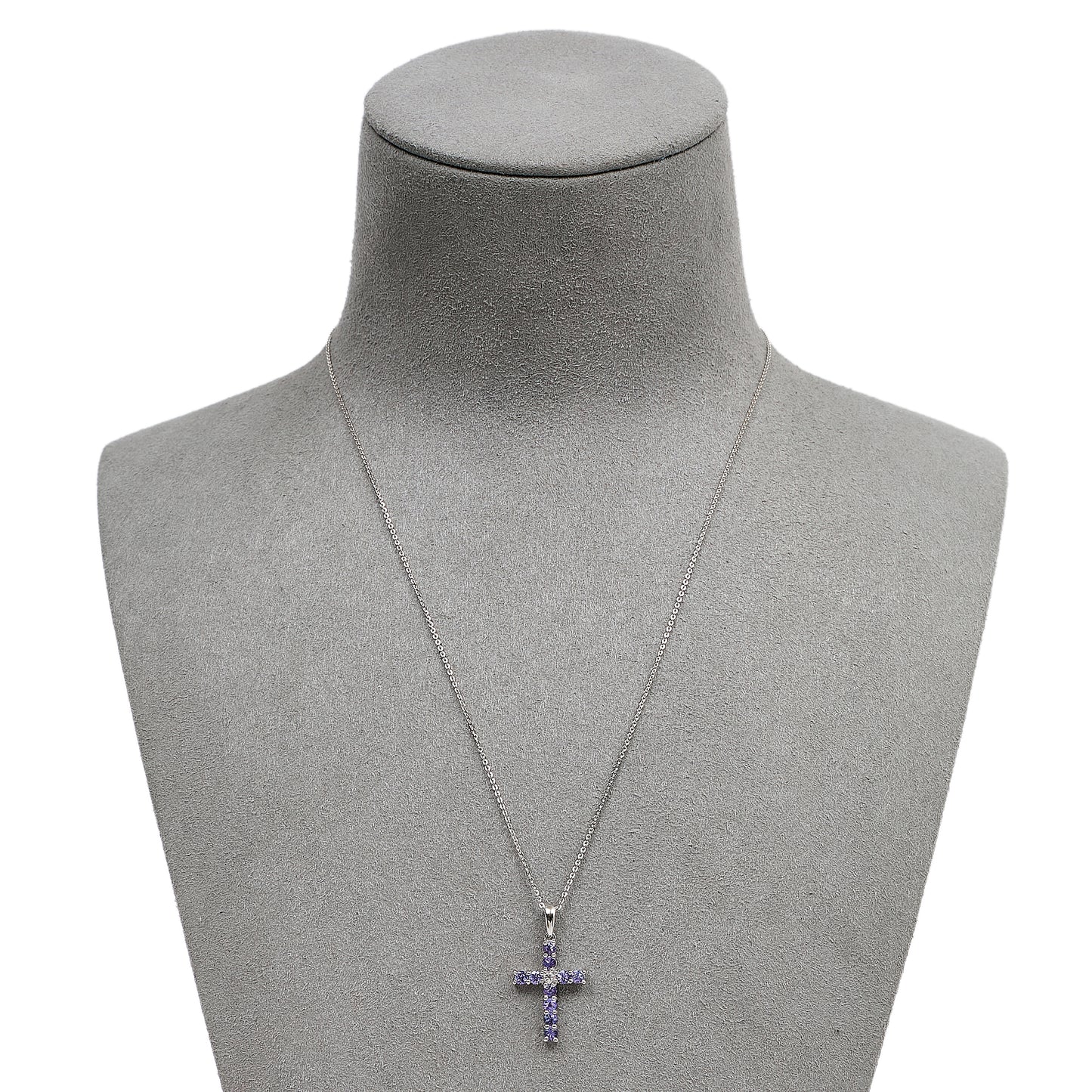Pre-Owned 18ct White Gold & Tanzanite Cross Pendant & Chain