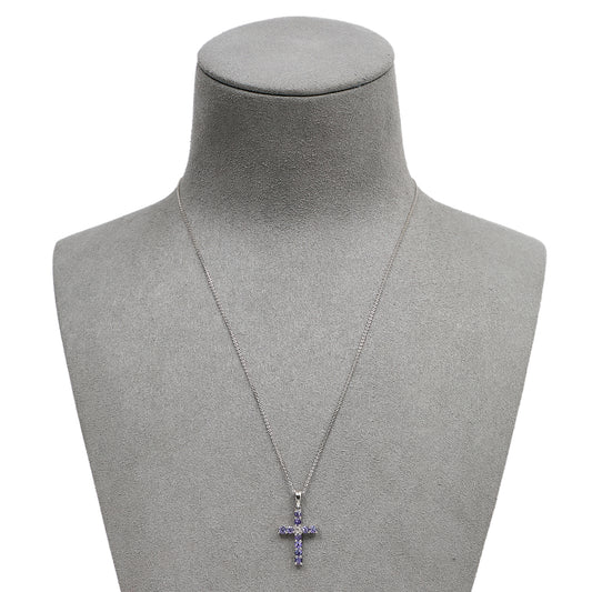 Pre-Owned 18ct White Gold & Tanzanite Cross Pendant & Chain