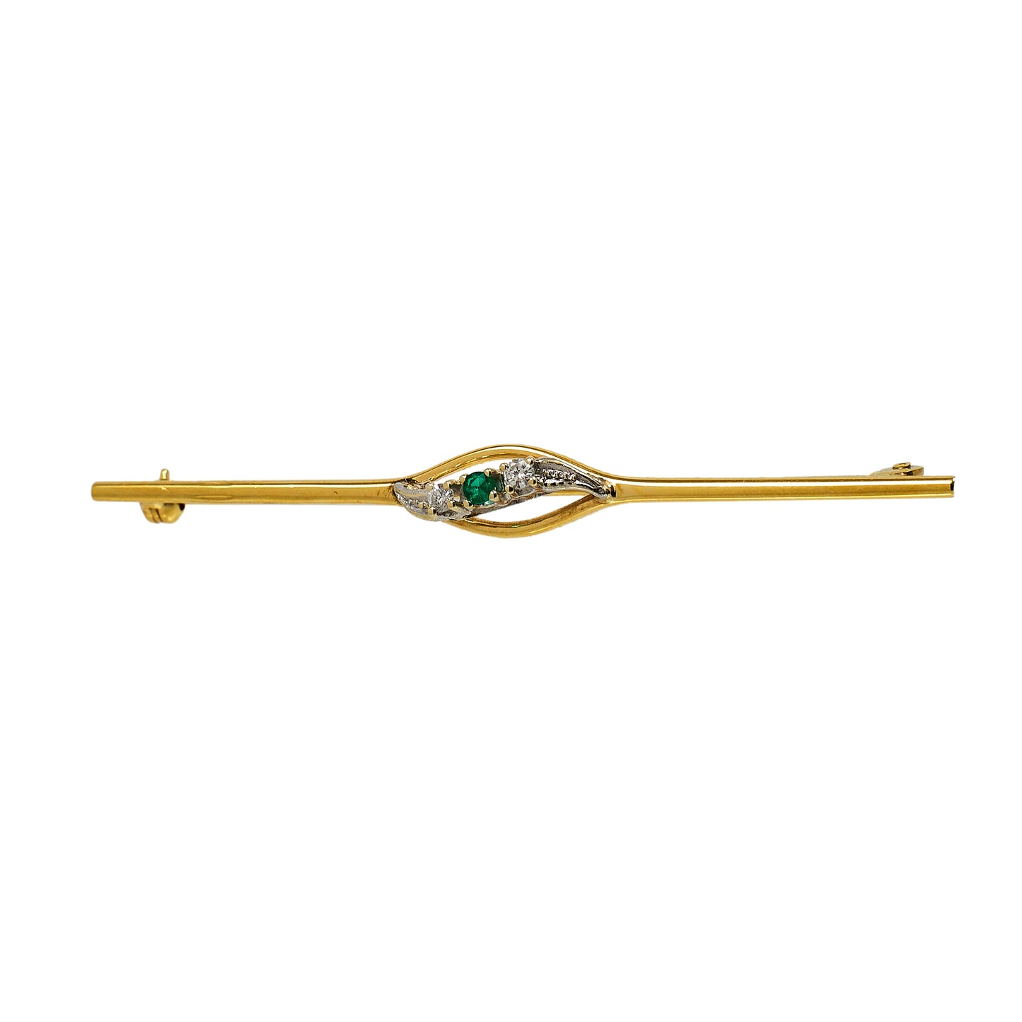 Pre-Owned 9ct Gold Emerald & Diamond Bar Brooch