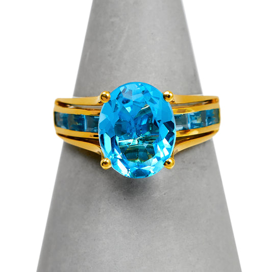 Pre-Owned 9ct Gold Topaz Cocktail Ring Size M