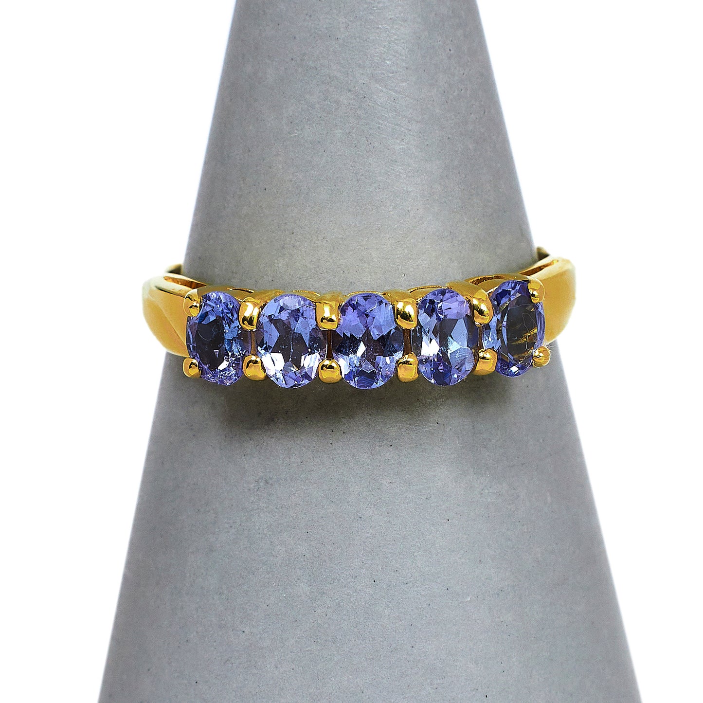 Pre-Owned 9ct Gold 5 Tanzanite Dress Ring Size M