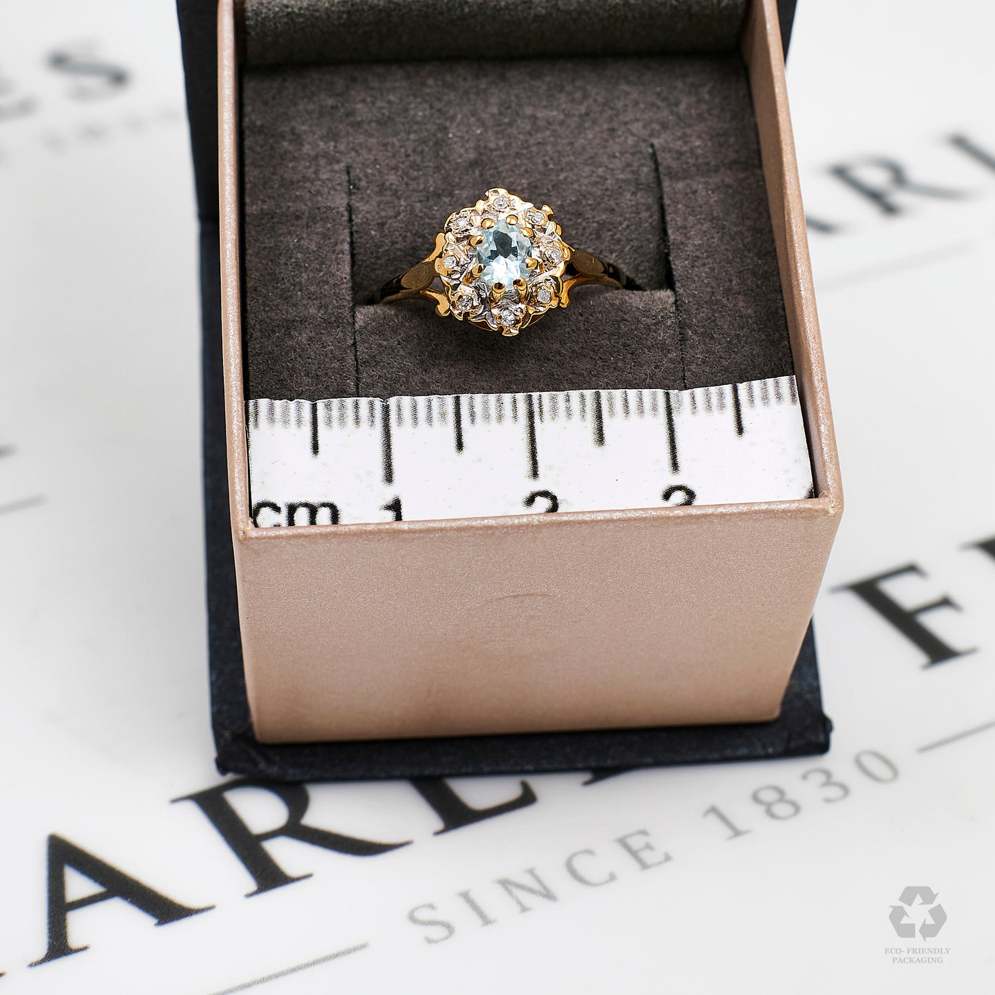 Pre-Owned 9ct Gold Aquamarine & Diamond Cluster Ring Size N