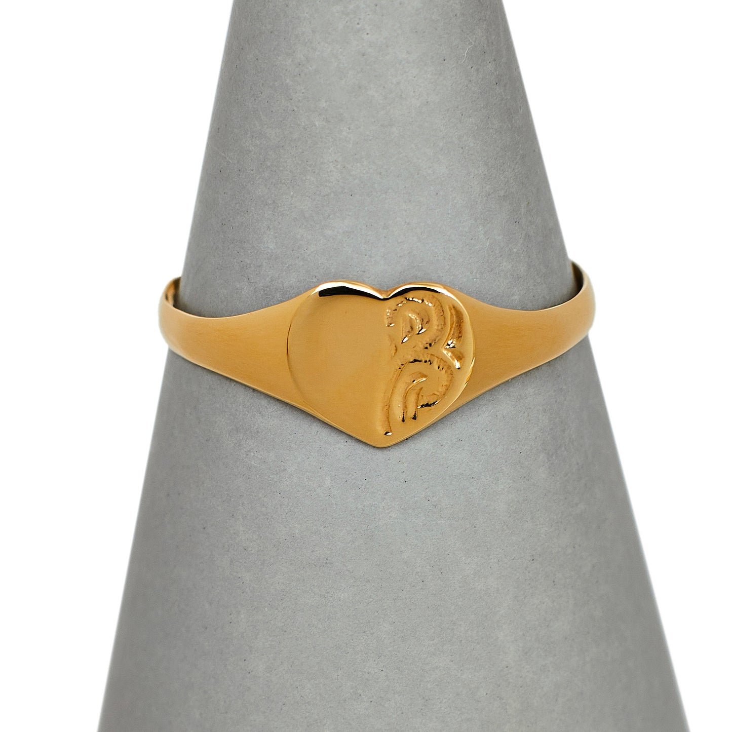 Pre-Owned 9ct Gold Half Pattern Heart Signet Ring Size R.5