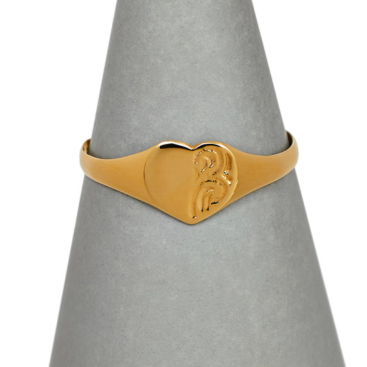 Pre-Owned 9ct Gold Half Pattern Heart Signet Ring Size R.5
