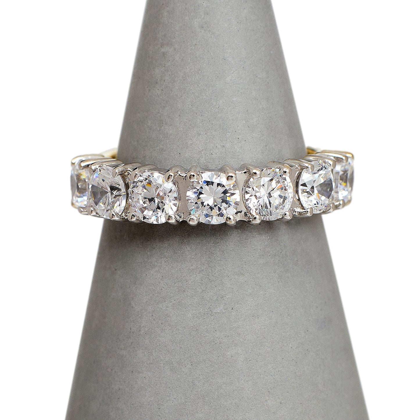 Pre-Owned 9ct Gold 7 CZ Dress Ring Size L.5