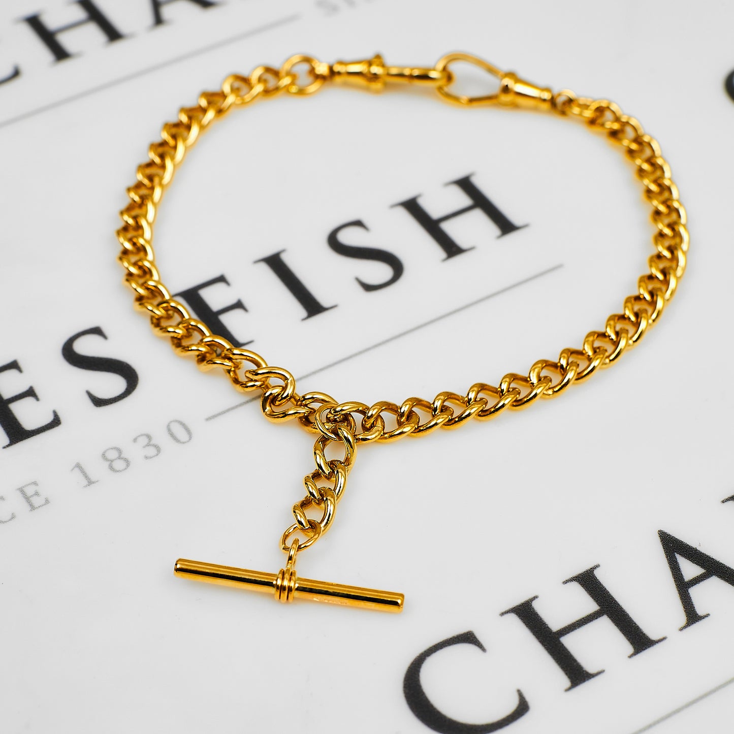Pre-Owned 9ct Gold Curb Chain Bracelet & T Bar 9 Inch