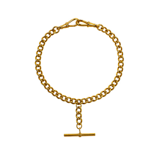 Pre-Owned 9ct Gold Curb Chain Bracelet & T Bar 9 Inch