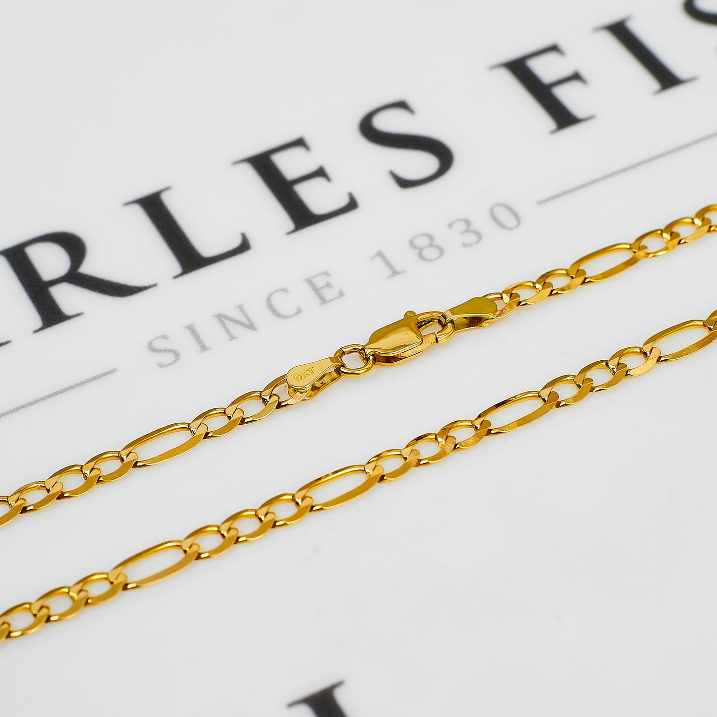 Pre-Owned 9ct Gold 3+1 Figaro Chain Necklace 18 Inch