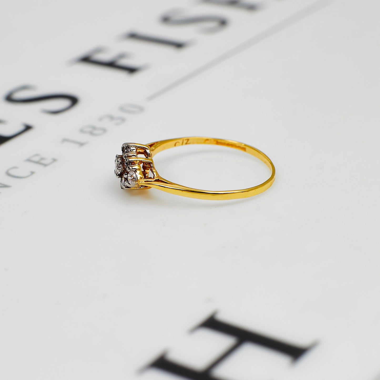 Pre-Owned 9ct Gold CZ Rhombus Cluster Ring Size L