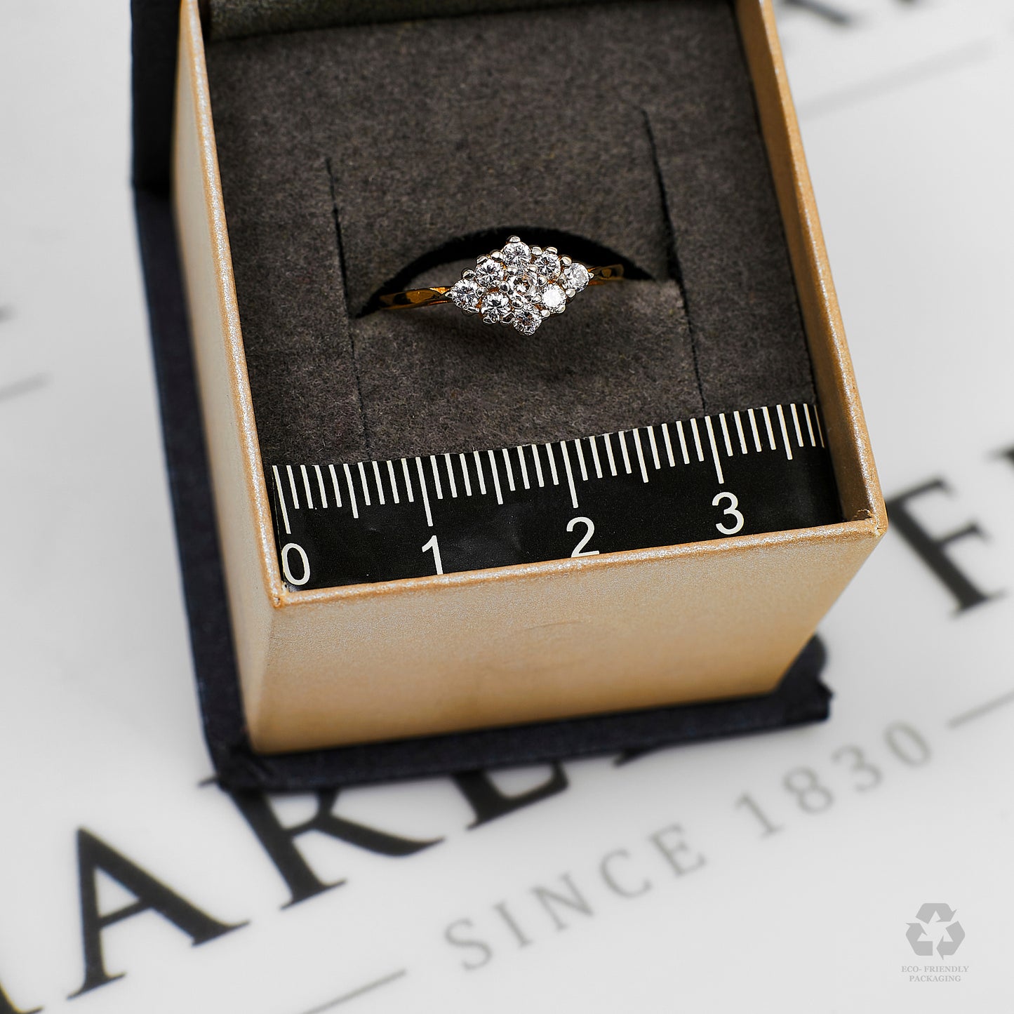 Pre-Owned 9ct Gold CZ Rhombus Cluster Ring Size L