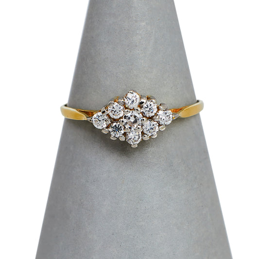 Pre-Owned 9ct Gold CZ Rhombus Cluster Ring Size L