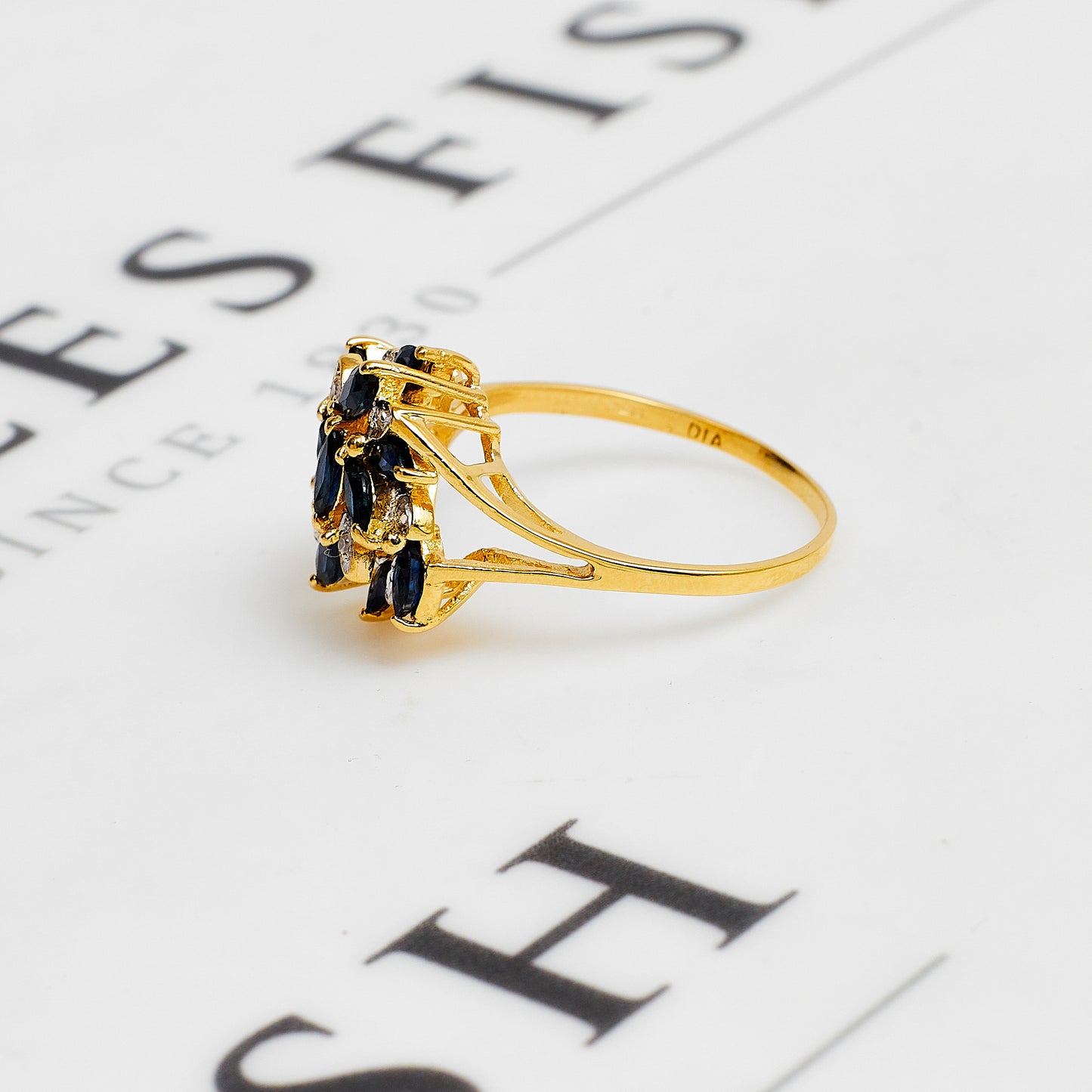 Pre-Owned 9ct Gold Sapphire & Diamond Cocktail Cluster Ring