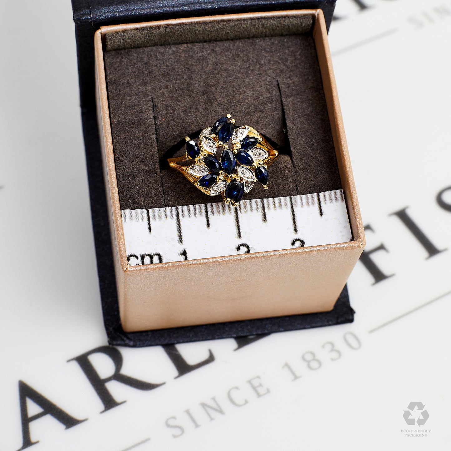 Pre-Owned 9ct Gold Sapphire & Diamond Cocktail Cluster Ring