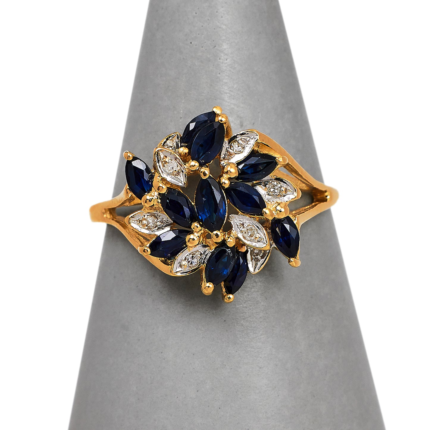 Pre-Owned 9ct Gold Sapphire & Diamond Cocktail Cluster Ring