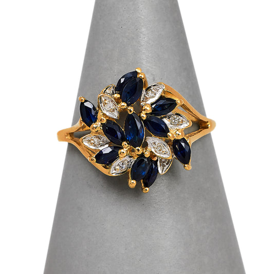 Pre-Owned 9ct Gold Sapphire & Diamond Cocktail Cluster Ring