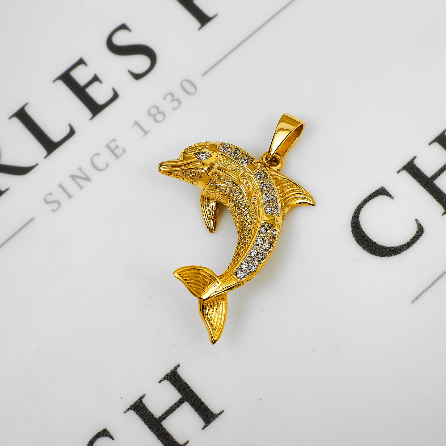 Pre-Owned 9ct Gold CZ Dolphin Pendant