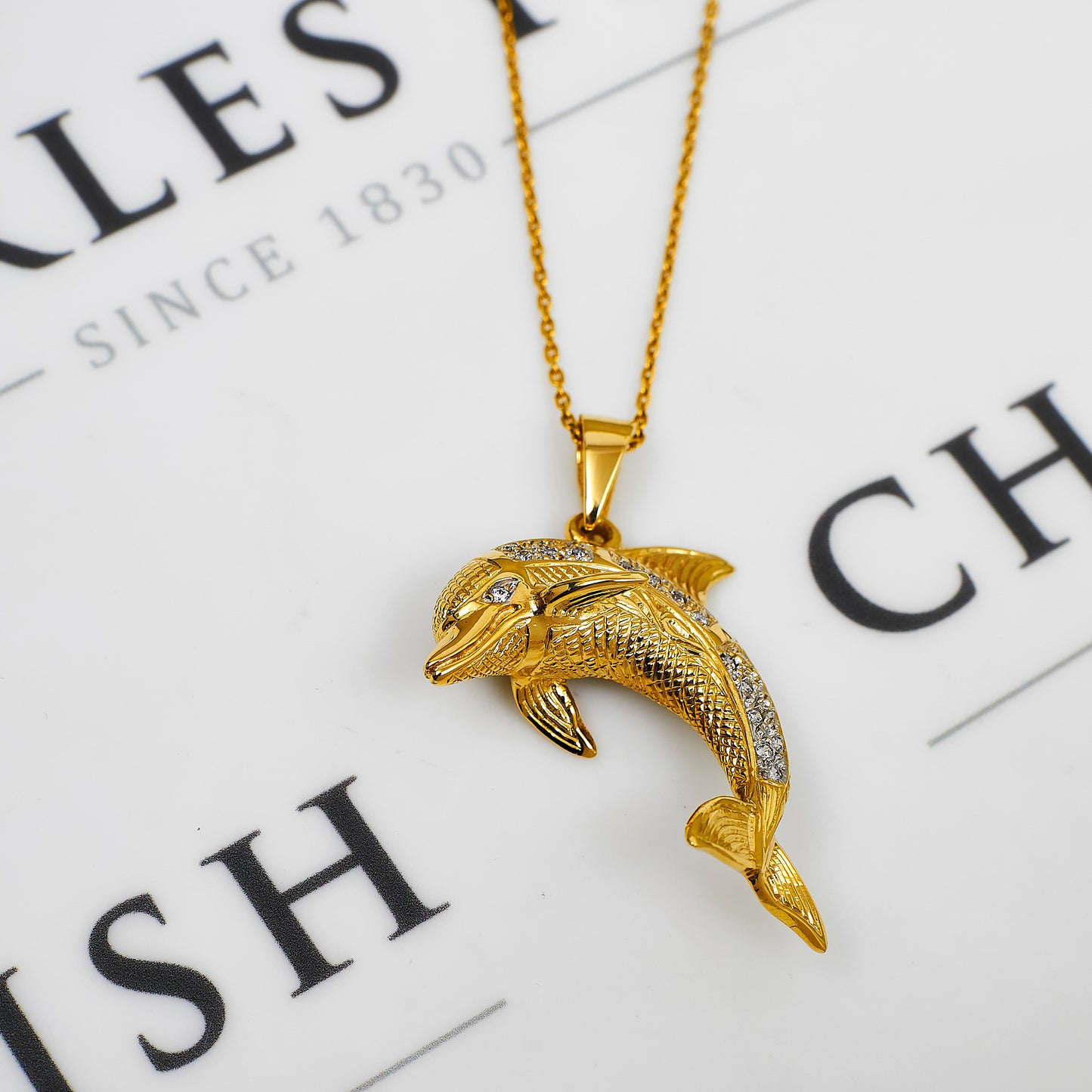 Pre-Owned 9ct Gold CZ Dolphin Pendant
