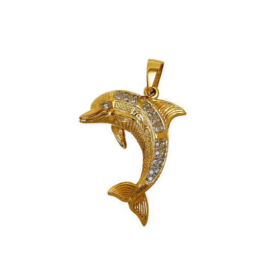 Pre-Owned 9ct Gold CZ Dolphin Pendant