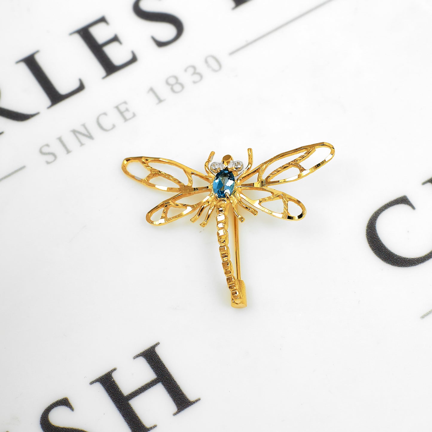 Pre-Owned 9ct Gold Diamond & Topaz Dragonfly Brooch