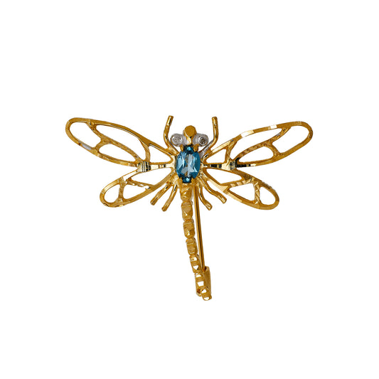 Pre-Owned 9ct Gold Diamond & Topaz Dragonfly Brooch