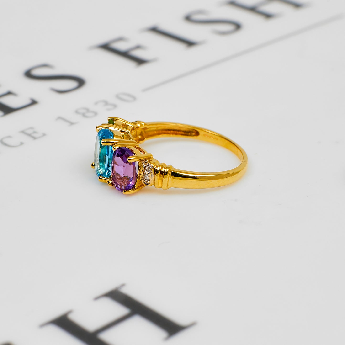 Pre-Owned 9ct Gold Amethyst Topaz & Peridot Ring Size N